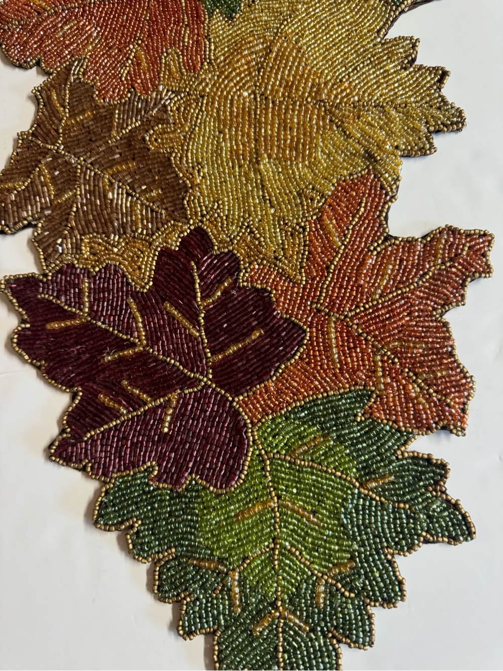 Pier 1 Imports Discontinued Heavily Beaded Green/Plum/Brown/Orange Table Runner - Picture 3 of 12
